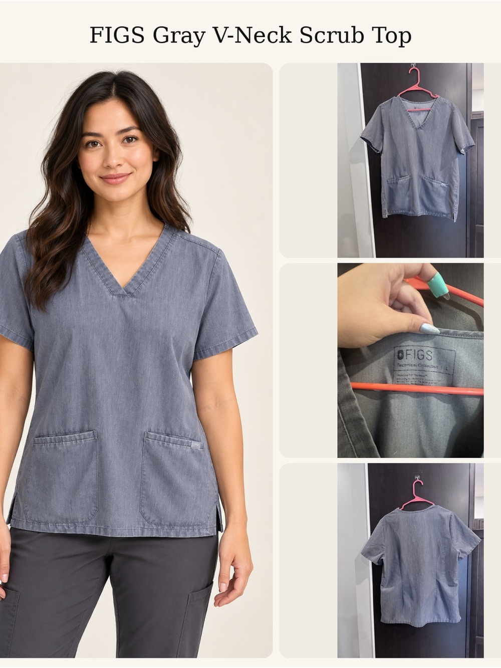 FIGS Gray V-Neck Tunic Scrub Top